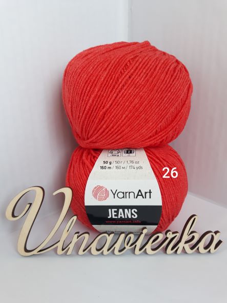 YarnArt Jeans 26 světlejší červená