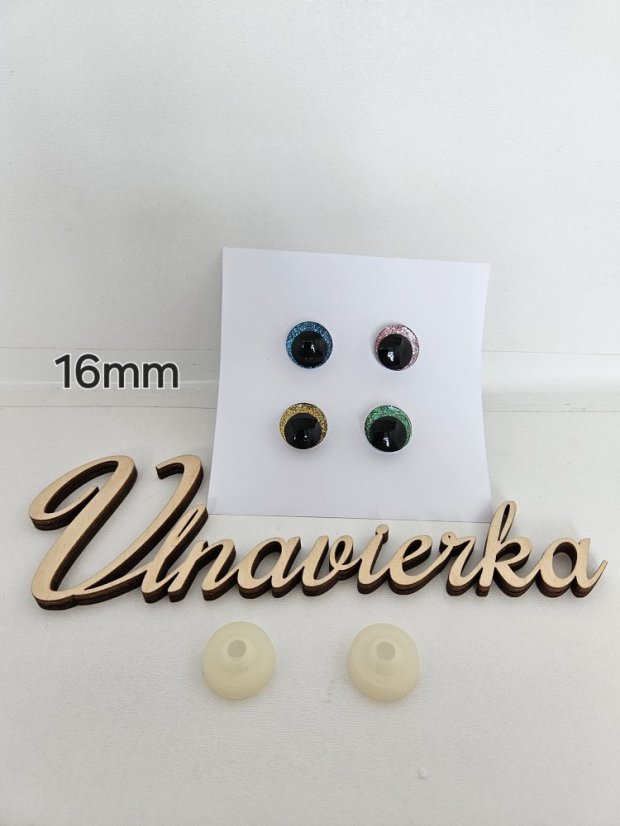 Oči s pojistkou  glitrové 16mm mix barev