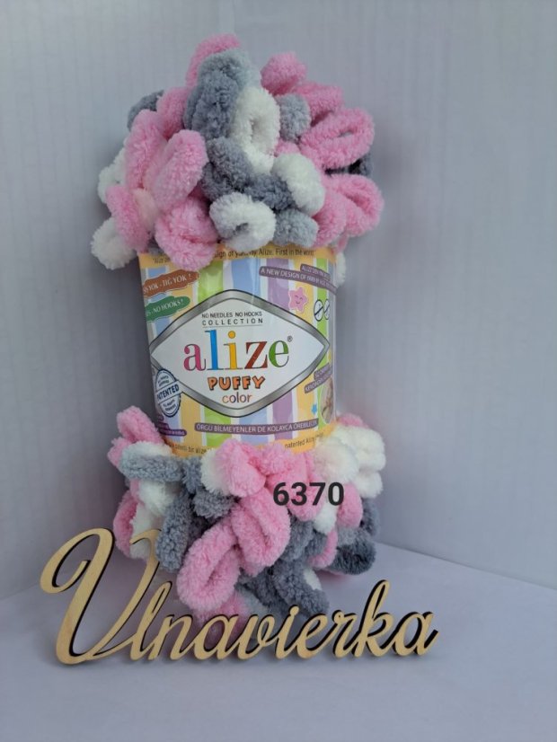 Alize Puffy Color 6370- biela-ružova-šeda