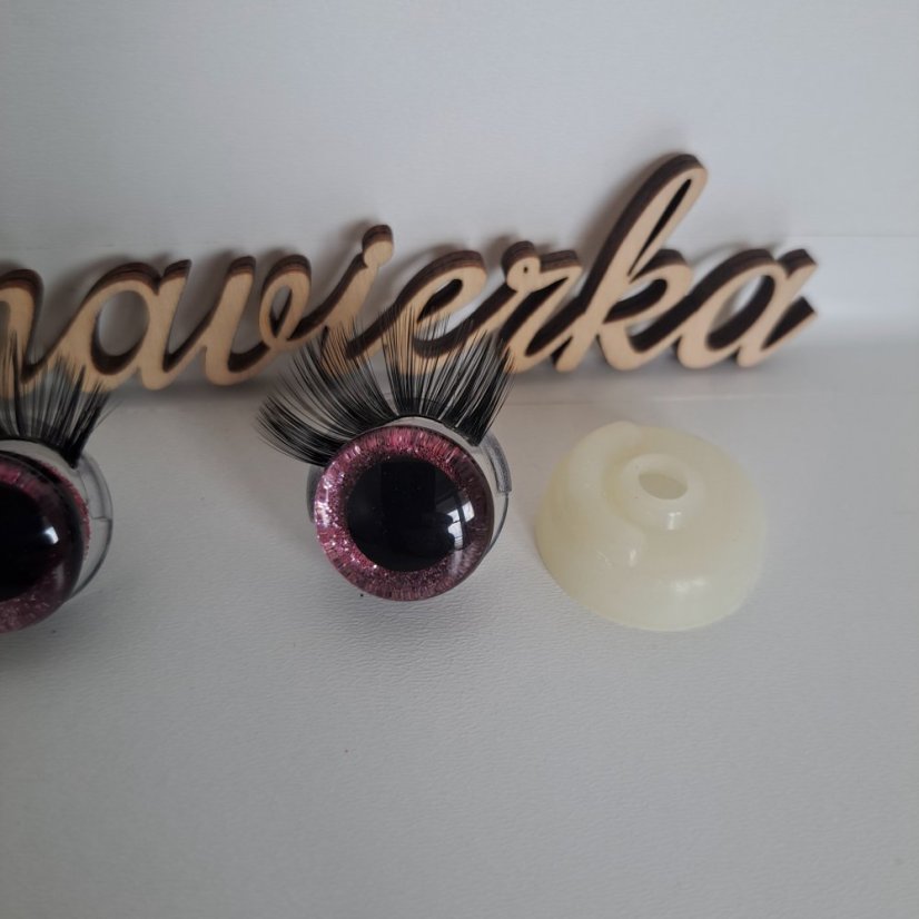 Bezpečnostné trblietavé oči s mihalnicami 20mm ružová