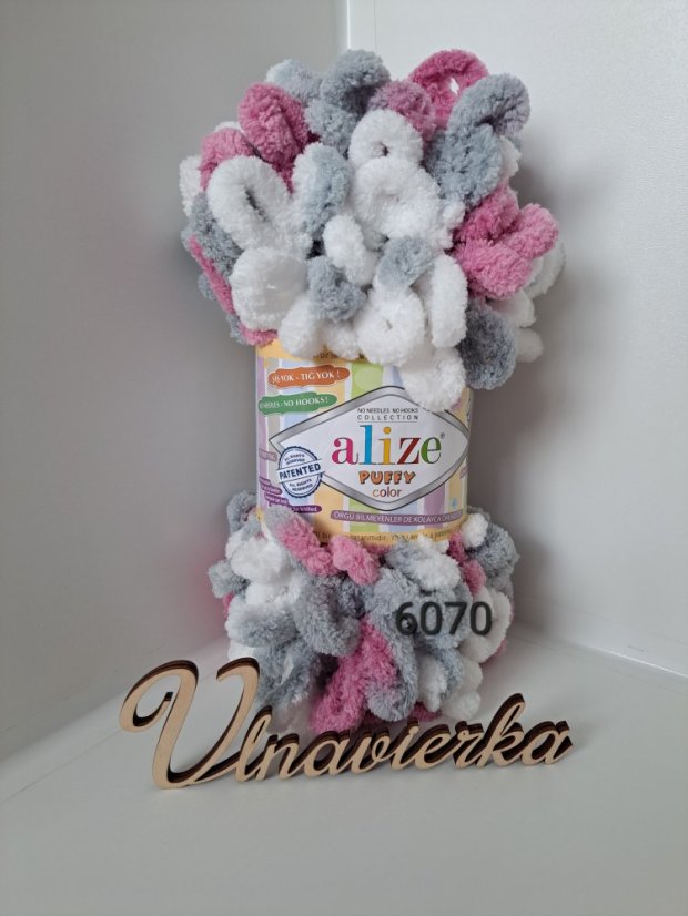 Alize Puffy Color  6070-biela-ružová-sivá