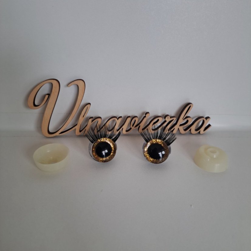Bezpečnostné trblietavé oči s mihalnicami 20mm zlatá