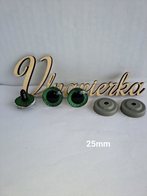 Oči s pojistkou glitrové 25mm zelene