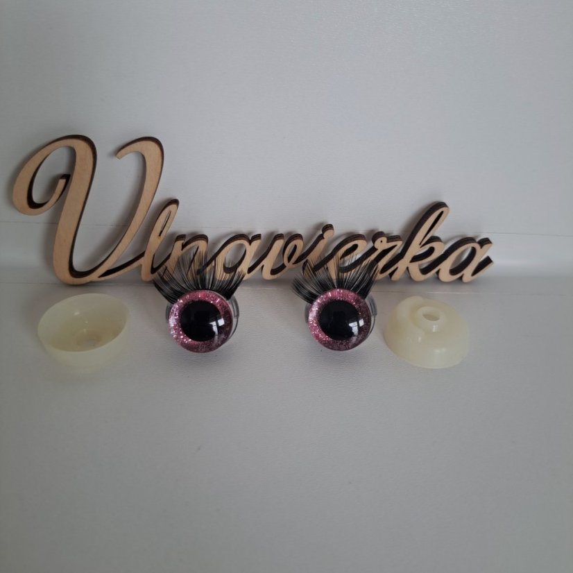 Bezpečnostné trblietavé oči s mihalnicami 20mm ružová