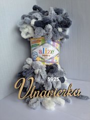 Alize Puffy Color 5925- biela-sivá-tmavo sivá