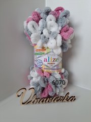 Alize Puffy Color 6070- biela-ružova-šeda