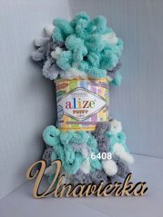 Alize Puffy Color 6408- tyrkys-bila-šeda
