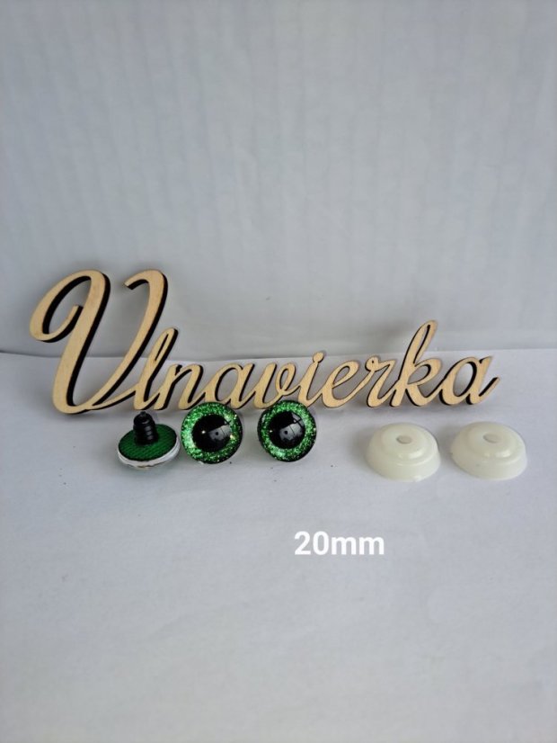 Oči s pojistkou  glitrové 20mm zelene