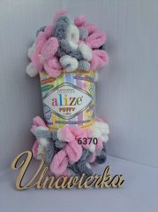 Alize Puffy Color 6370- biela-ružova-šeda