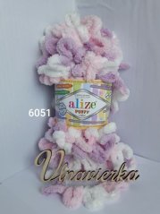 Alize Puffy Color 6051 bilo, ružovo, fialový melír