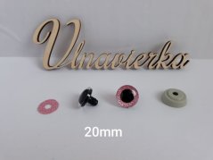 Oči s pojistkou  glitrové 20mm svetlá ružová